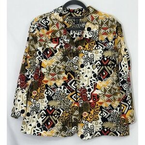 Mirror Image Artsy Geometric Print Lightweight Jacket Multi Color Womens 1X‎